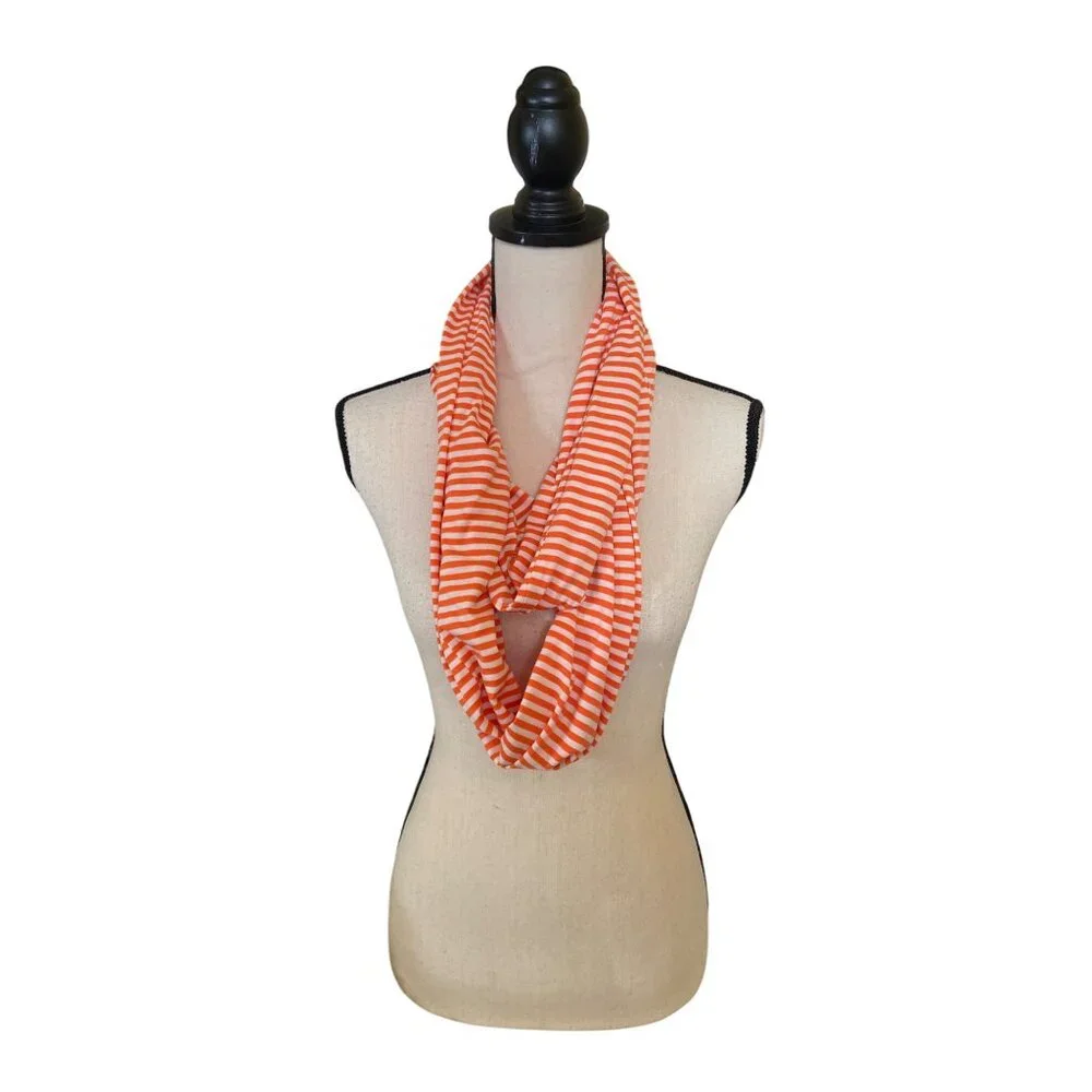 Veond Orange White Striped Infinity Scarf Soft Spring Classicore Cottagecore